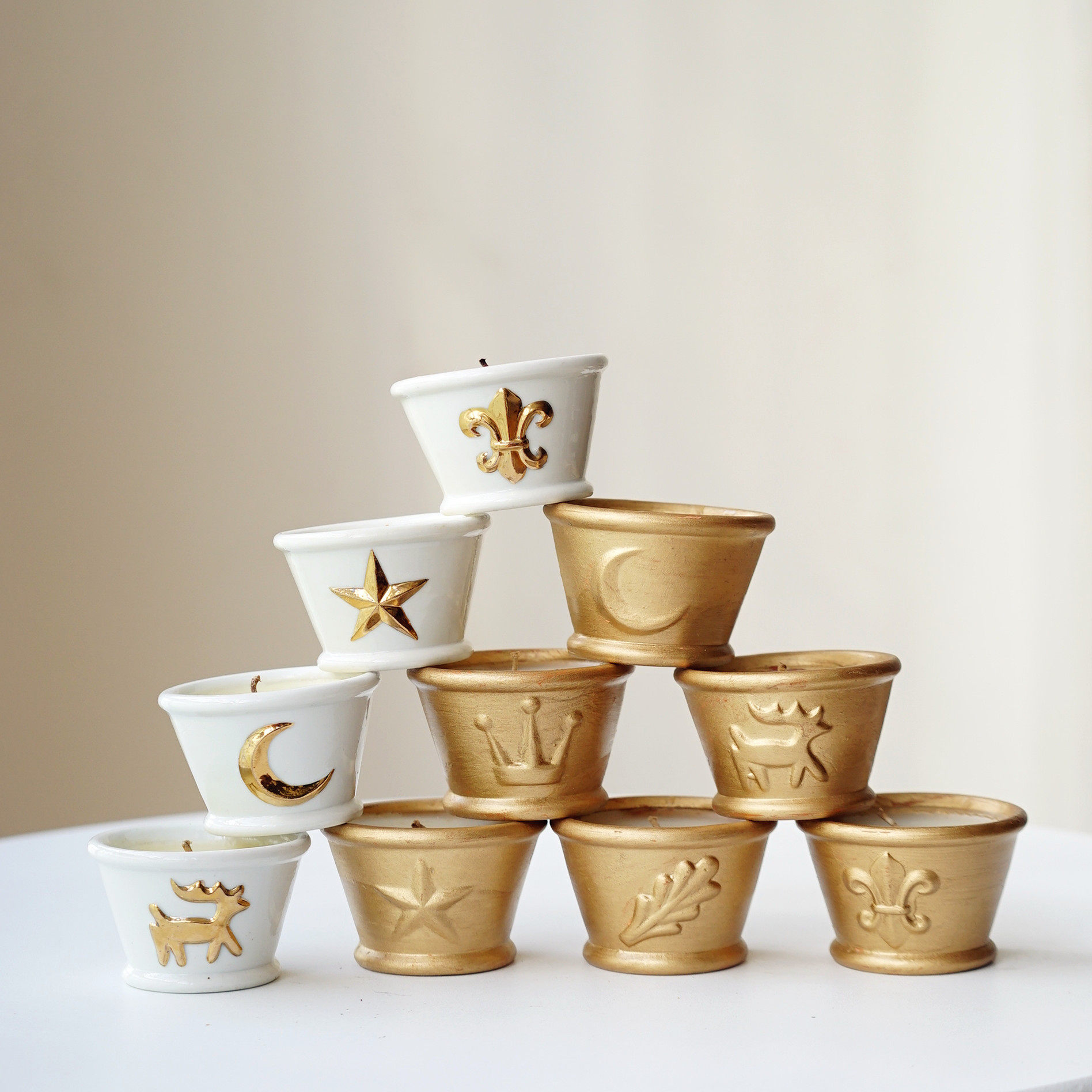 出欧洲老库存陶瓷烛台 复古月亮麋鹿ins风装饰蜡烛 节日烛光晚餐