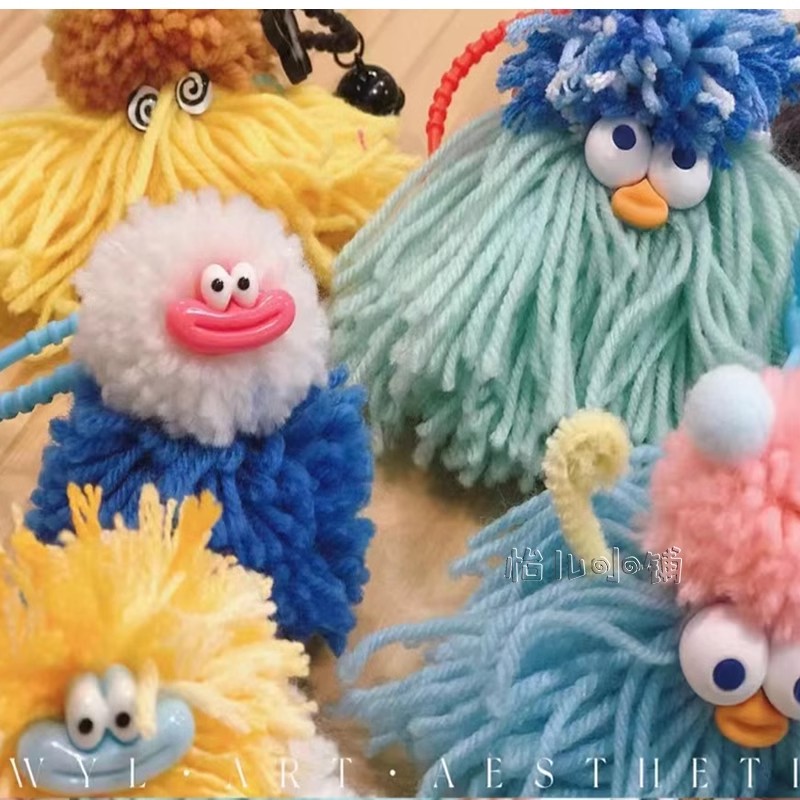 幼儿园彩色毛线绒球眼睛手工diy