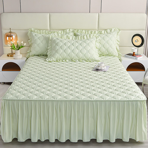 新款亲肤夹棉床裙款床罩式单件