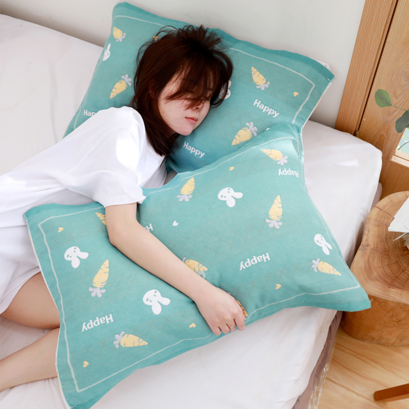 枕巾一对装 纯棉纱布花卉小兔全棉盖巾枕套防滑不脱落单人枕头巾