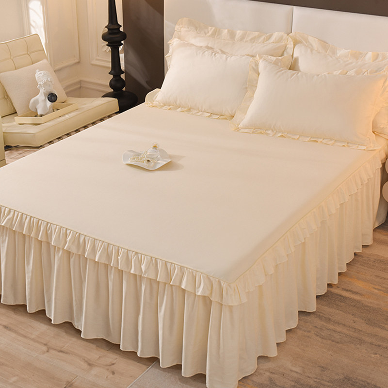 A类纯棉床裙单件100全棉纯色韩版花边款单人双人床裙罩床罩三件套