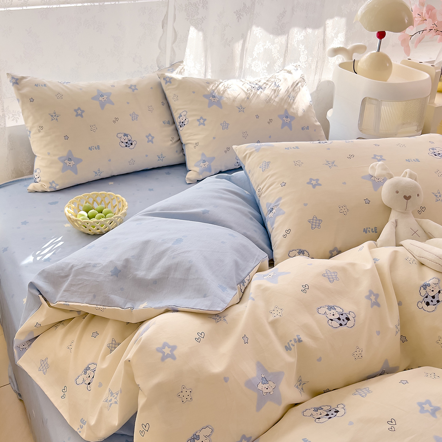 小清新纯棉被套床上四件套