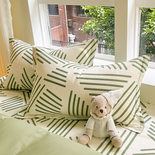 纯棉枕套一对装简约条纹