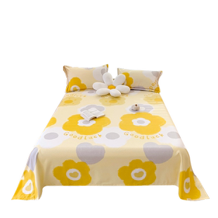 北欧花卉婉然黄磨毛纯棉床单单件全棉加厚宿舍被单三件套双人炕单