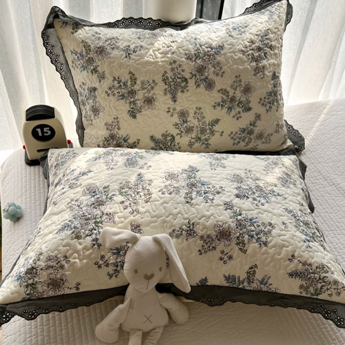 韩版花边夹棉纯棉枕套一对装