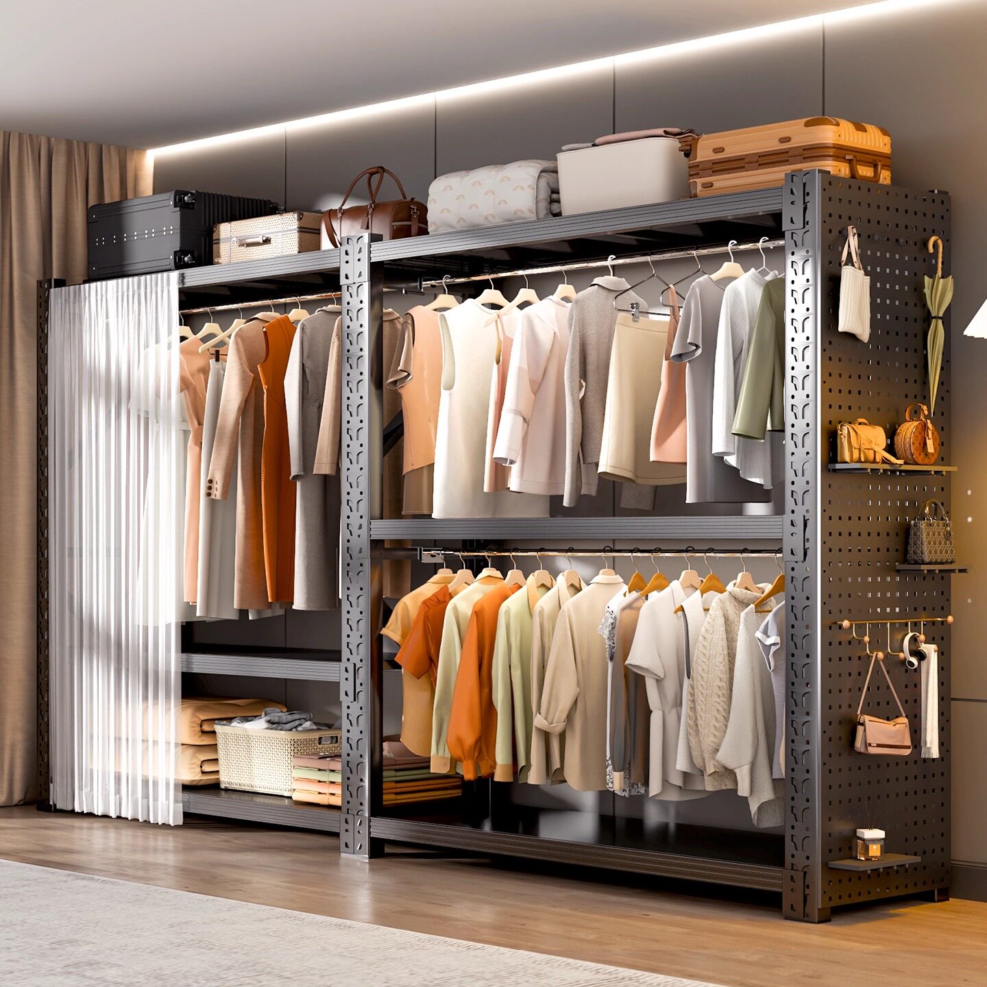 货架衣柜简易家用金属服装展示架干洗店钢制开放式挂衣架衣服架子