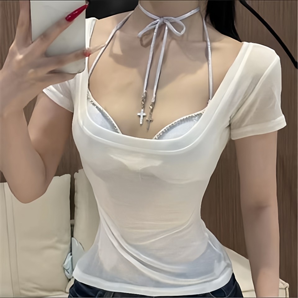 性感水钻系带挂脖内衣套装性感纯欲无痕显大小胸聚拢不空杯文胸罩