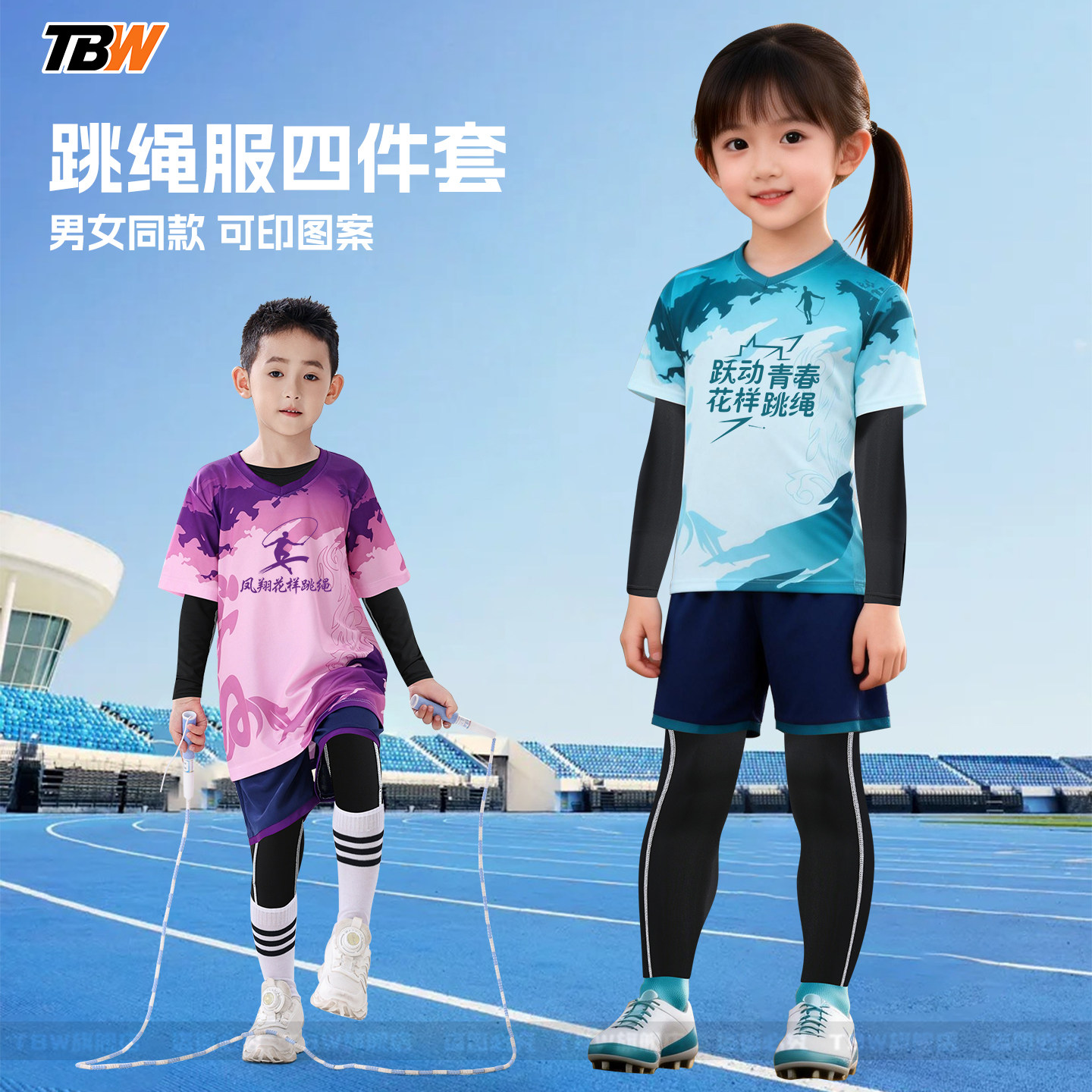 儿童花样跳绳服装男女童健身运动队服小学生比赛训练服秋冬四件套
