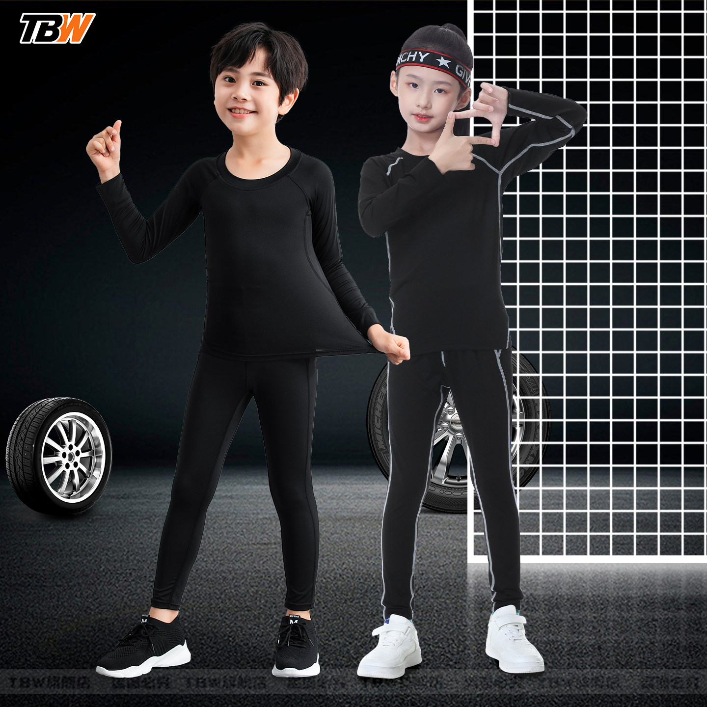 儿童紧身衣速干衣打底训练服男童长袖学生足球篮球服运动健身套装