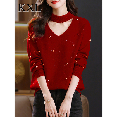 高级感超好看圣诞红色毛衣女纯羊毛衫2025新款秋冬宽松漂亮打底衫