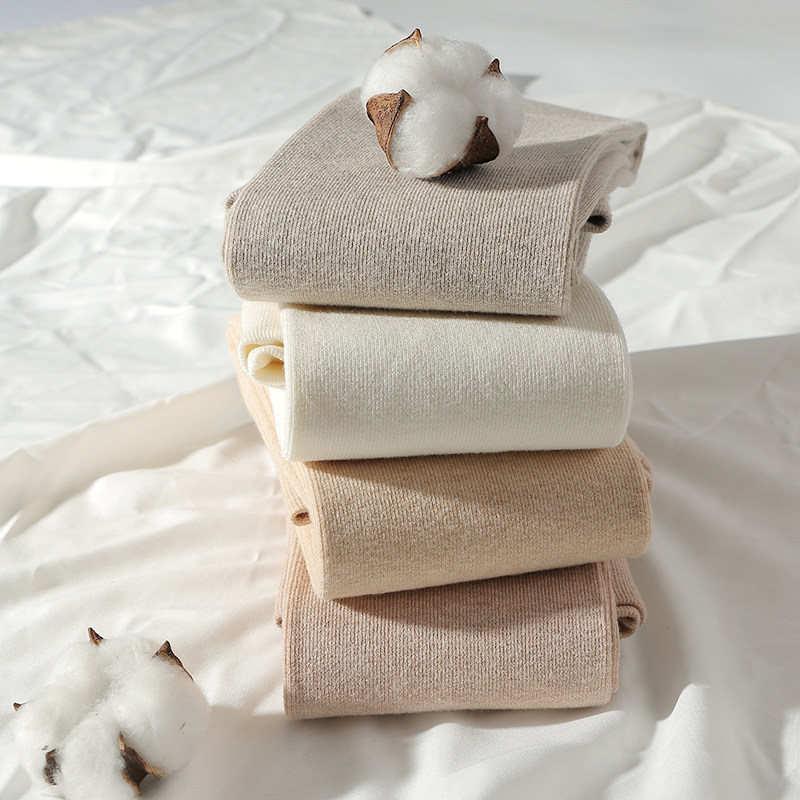 日系竖条纹打底裤女外穿薄款秋冬中厚连脚裤袜棉螺纹袜裤奶肤咖色