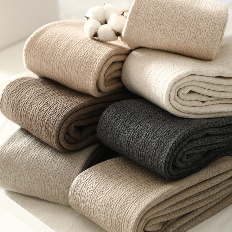 复古麻花暗纹打底裤女外穿秋冬加绒高腰暖宫竖条纹踩脚日系连裤袜