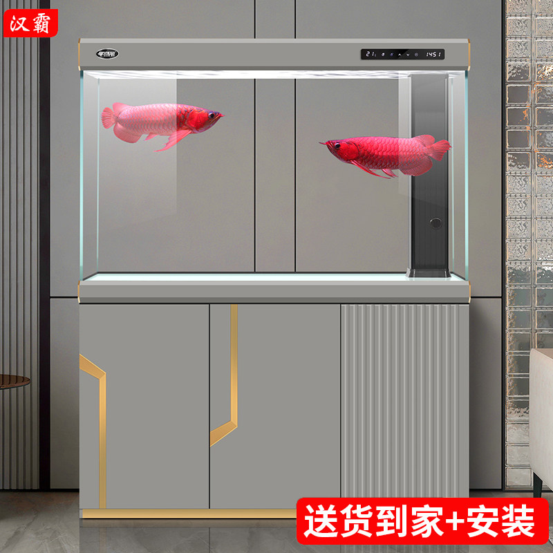 汉霸2023款超白玻璃鱼缸客厅大型水族箱家用落地屏风龙鱼缸金鱼缸