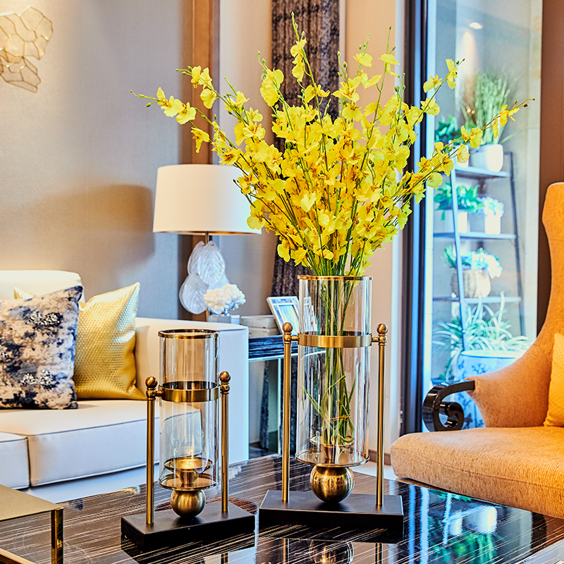 轻奢玻璃花瓶摆件干花软装饰品