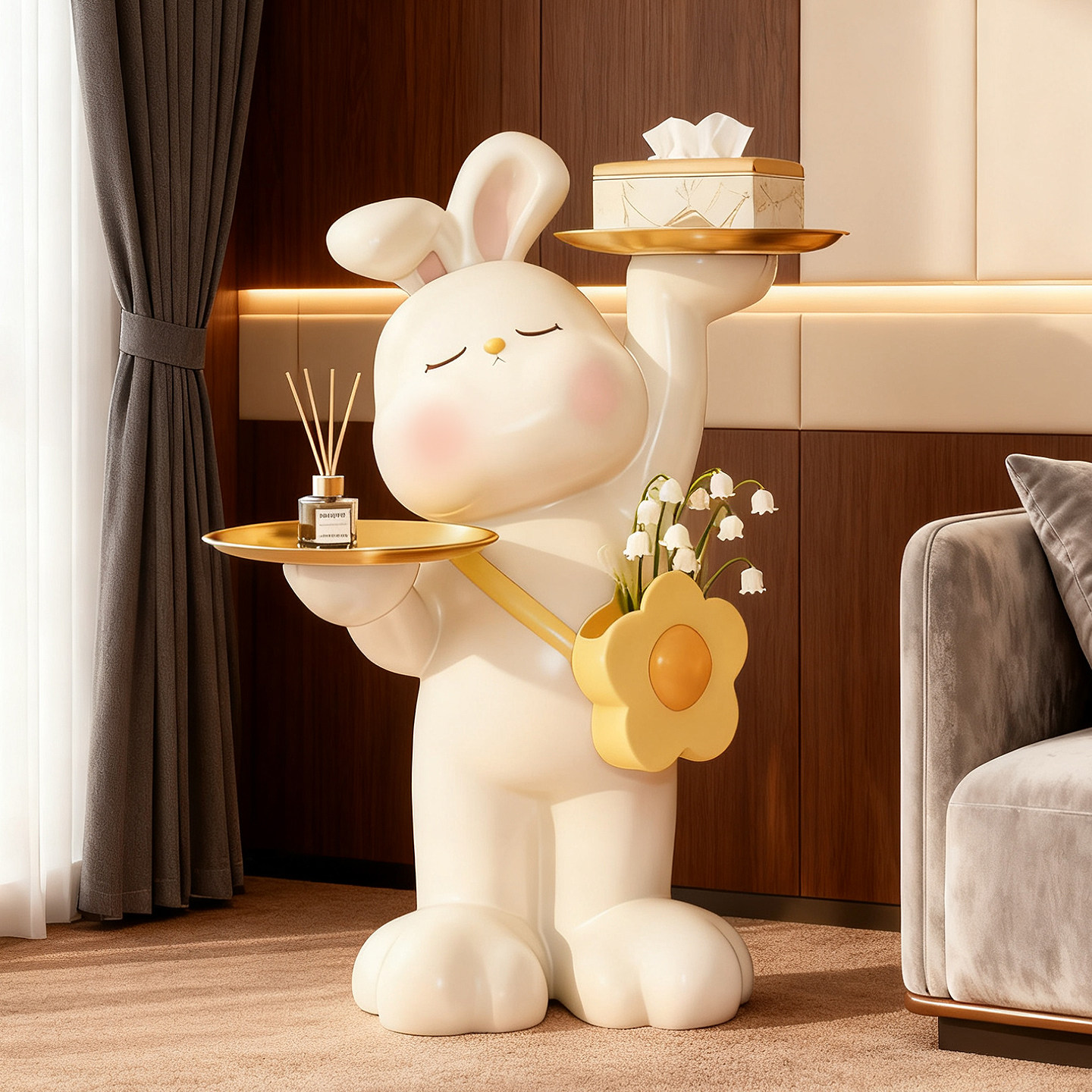 兔子落地摆件托盘收纳客厅沙发电视柜旁边装饰品大型乔迁新居礼品