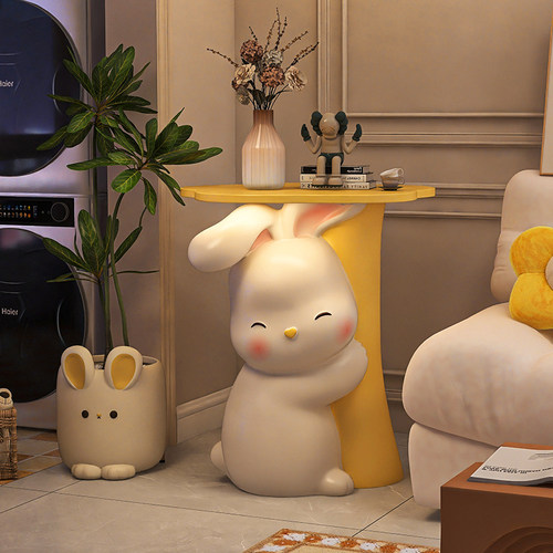 初晨奶油风可爱兔子边几小茶几