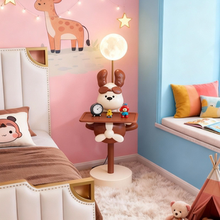 卡通小狗床头柜替代品儿童房男女孩房窄柜侧边小型可爱床边置物架