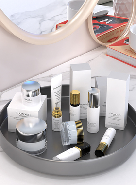 旋转置物架高级感灰色化妆品收纳箱桌面化妆收纳盒梳妆台收纳盒
