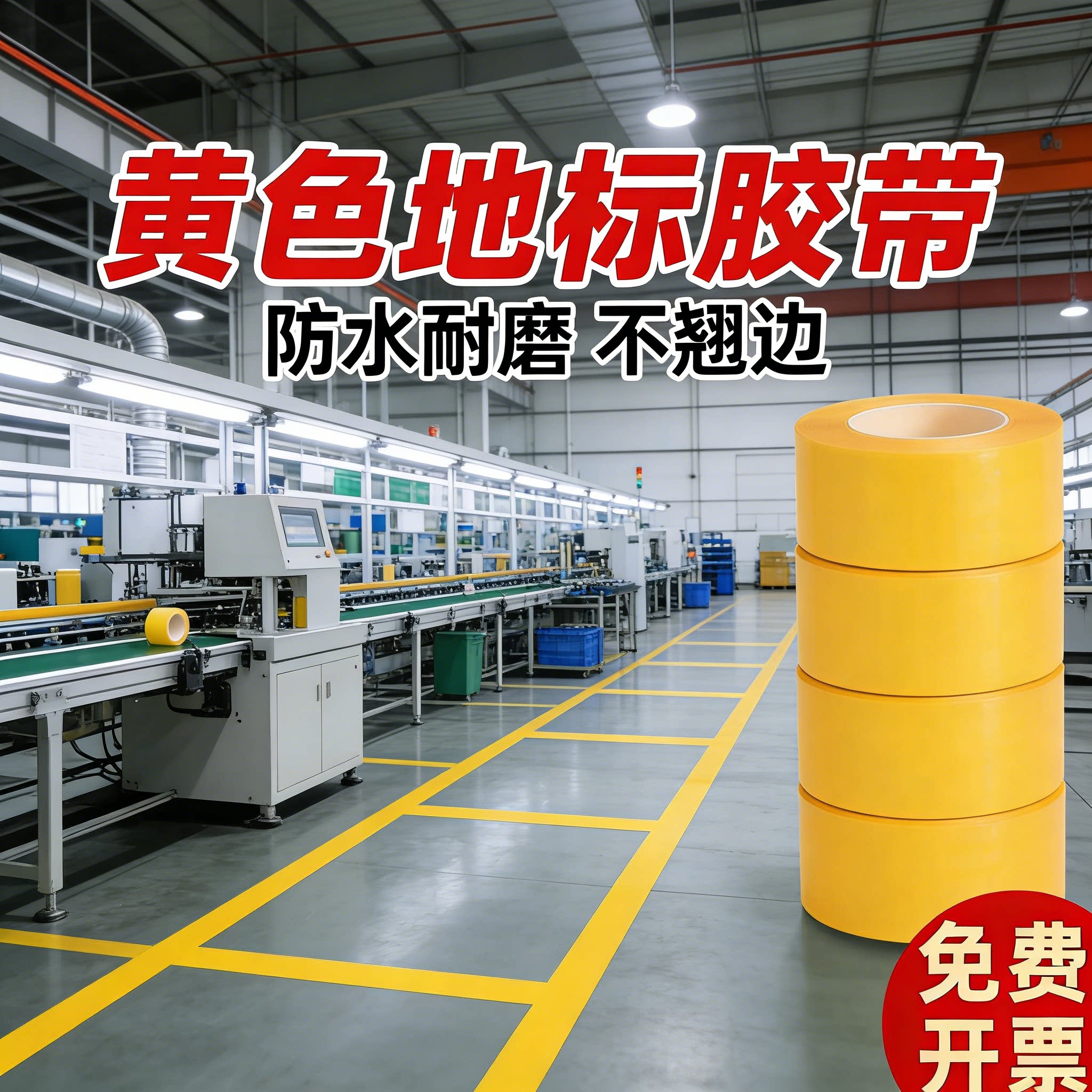 黄色地标线胶带安全警示带5S6S管理地面区域定位设备分界隔离线条
