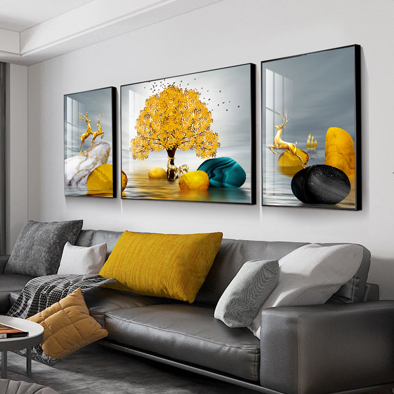 客厅沙发背景墙装饰画现代简约三联挂画创意大气沙发后面晶瓷壁画