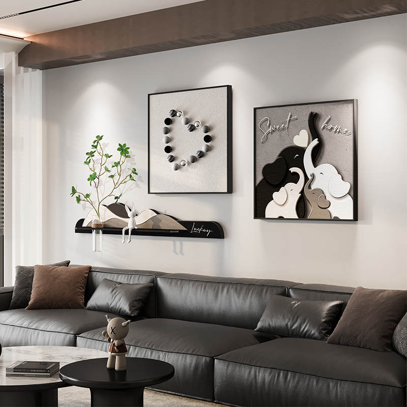 现代简约大象客厅装饰画立体沙发背景墙挂画水培绿植餐厅组合壁画图片