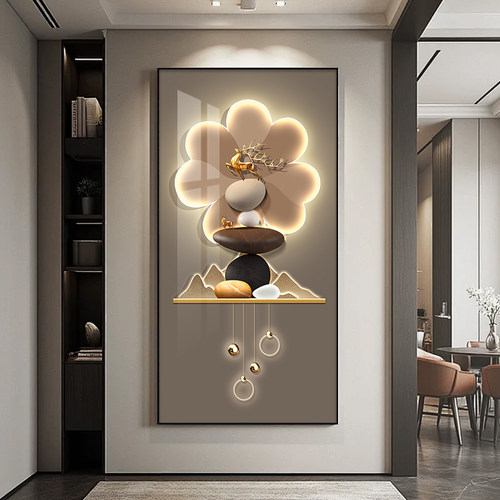 轻奢风玄关装饰画高级感进门走廊过道挂画现代简约玄幻正对门壁画