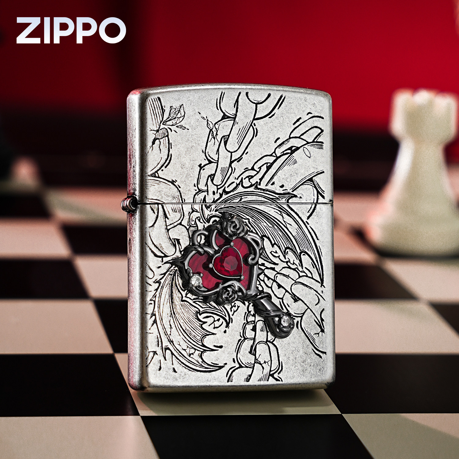 zippo打火机 锁心玫瑰 官方正品zipoo防风煤油礼物生日送男友