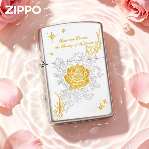 zippo刀刻荆棘玫瑰爱情礼盒套装