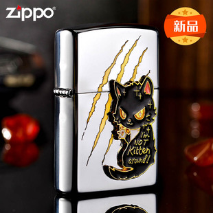 zippo芝宝打火机 贴章腹黑小黑猫 官方旗舰店正品zpoo 防风zoop