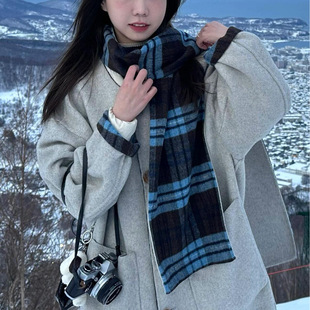 太后双面呢围巾大衣中长款围巾领两穿格子毛呢外套女25秋冬土星