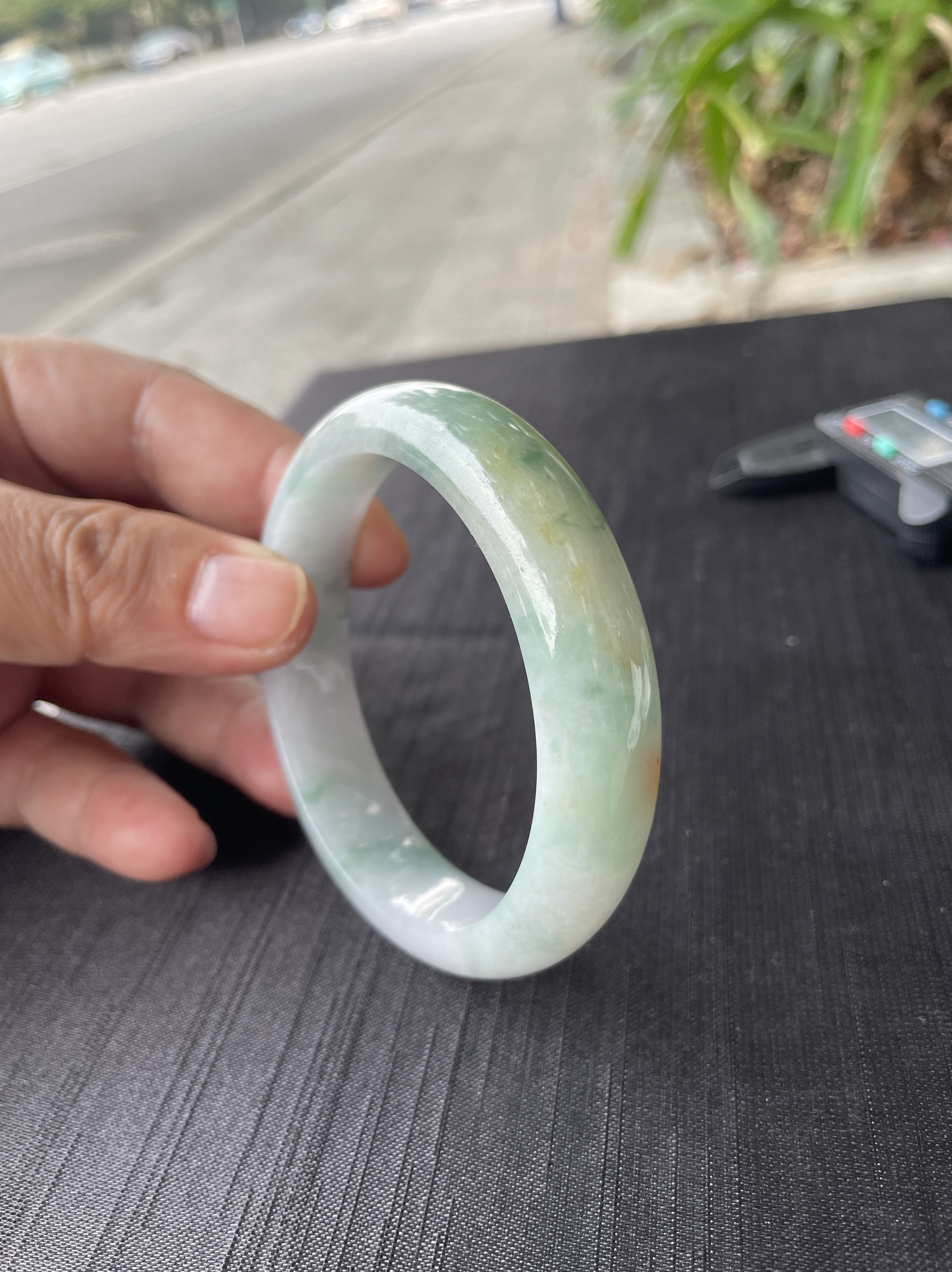 天然a货翡糯化种三彩手镯