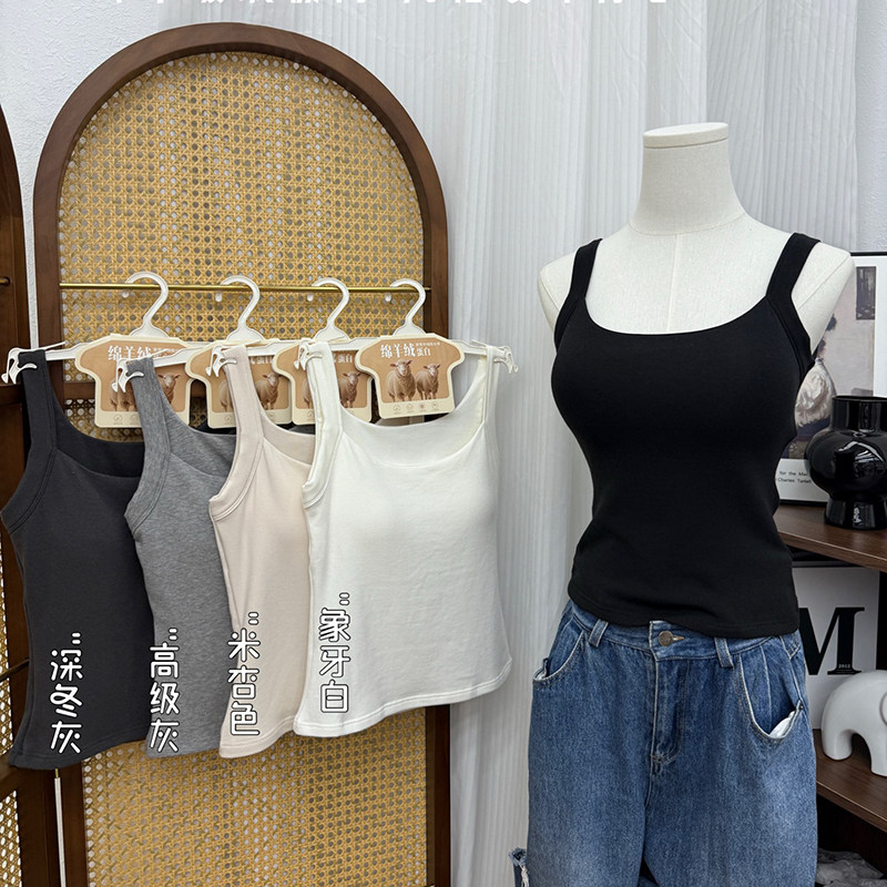 木森女人5885绵羊暖绒秋冬亲肤吊带背心打底衫简约百搭可外穿内搭