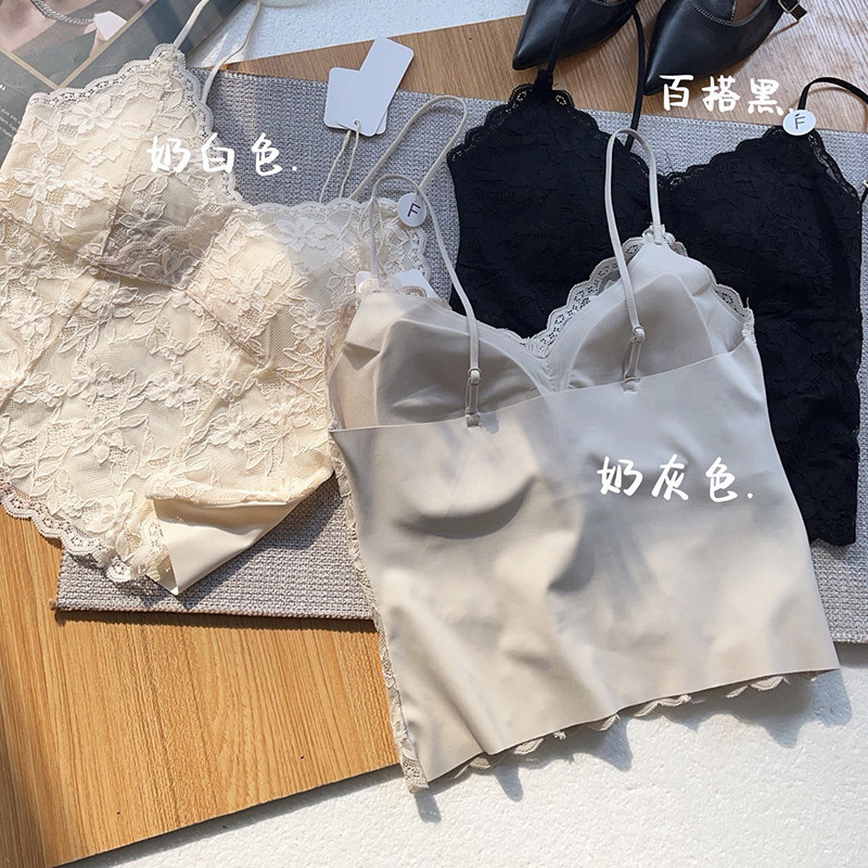 希维尔的秘密无痕显瘦蕾丝美背吊带带胸垫纯欲性感防走光内搭背心