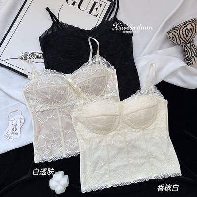 蕾丝美背吊带背心马甲线带胸垫