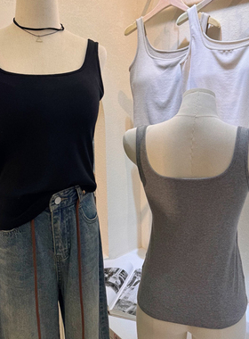 木森女人27113大码方领背心固定杯显瘦纯色美背内搭修身打底上衣