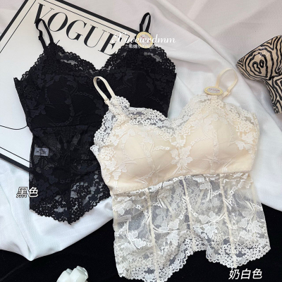 法式蕾丝带排扣吊带女带胸垫美背