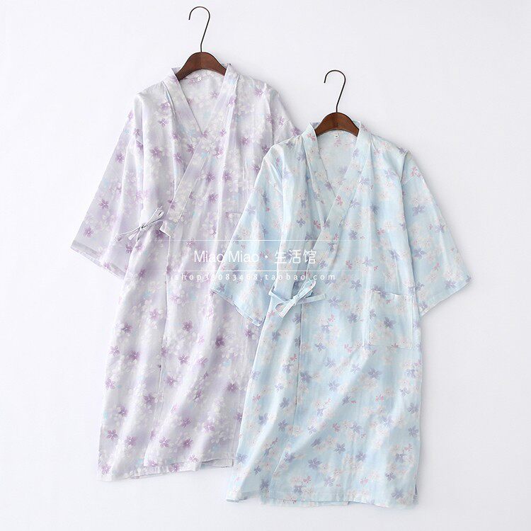 Z睡袍女夏季纯棉纱布春秋薄款日式和服裙家居服棉麻睡裙浴袍睡衣