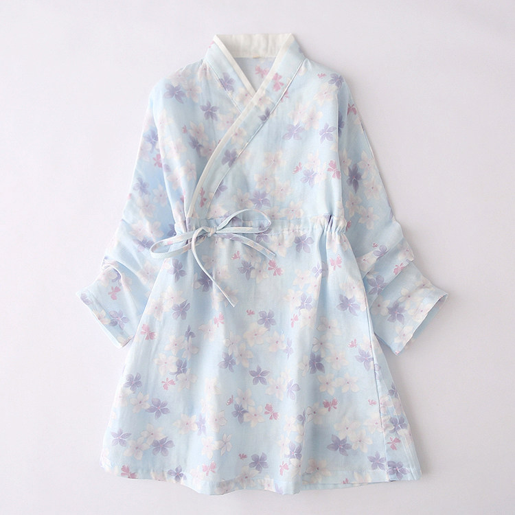 Z春夏儿童浴衣纯棉女童睡裙温泉汗蒸服春秋双层纱布家居服 - 实物图