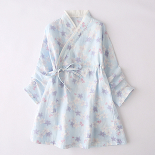 Z春夏儿童浴衣纯棉女童睡裙温泉汗蒸服春秋双层纱布家居服