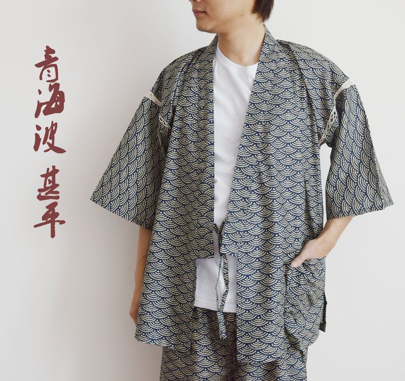 日本情侣和服甚平系带睡衣套装