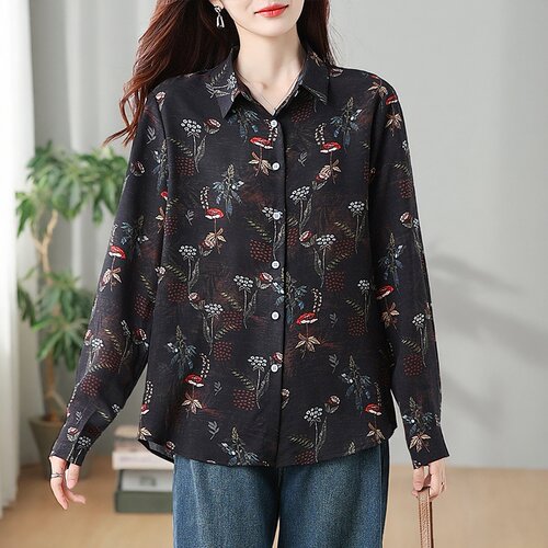 秋新款大码女装碎花遮肉长袖衬衫