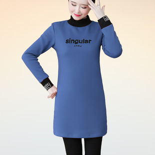 加绒加厚半高领长款卫衣女2026年冬季胖MM修身显瘦遮肚子打底衫女