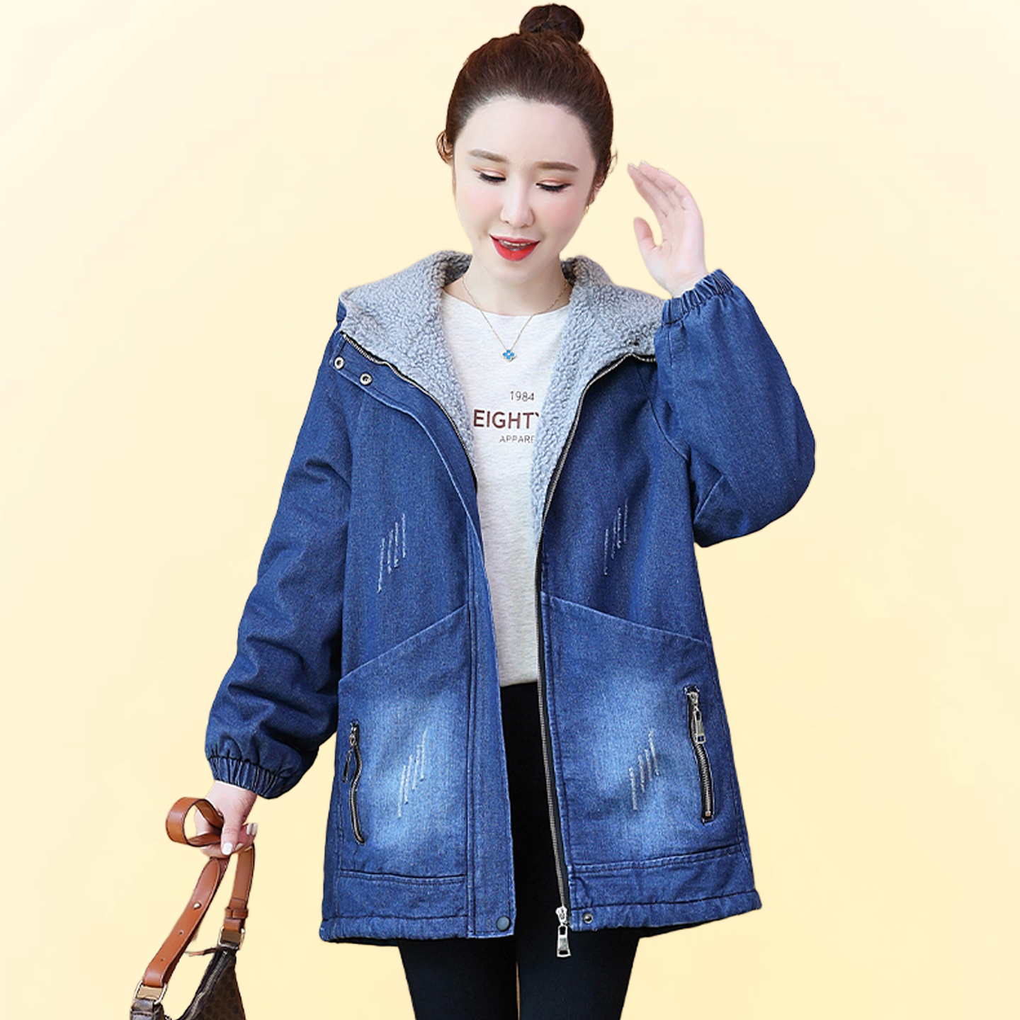 高级感加绒超好看蓝色女士中长款