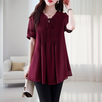 瑶蝶夏装新款宽松遮肚子雪纺衫女