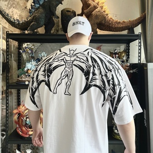 BXLT必须撸铁原创“恶魔之翼”重工水洗做旧圆领半袖男女同款