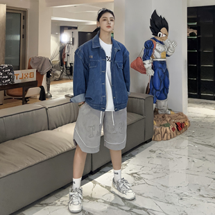 BXLT必须撸铁原创美式高街宽松立体刺绣反光条环保麂皮绒短裤夏季