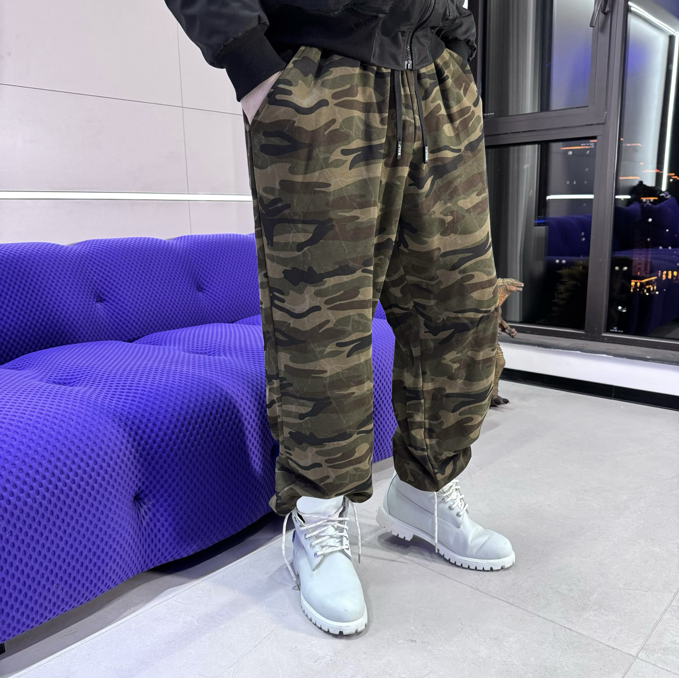 BXLT美式迷彩运动裤男潮牌宽松直筒休闲长裤高街vibe风男女同款