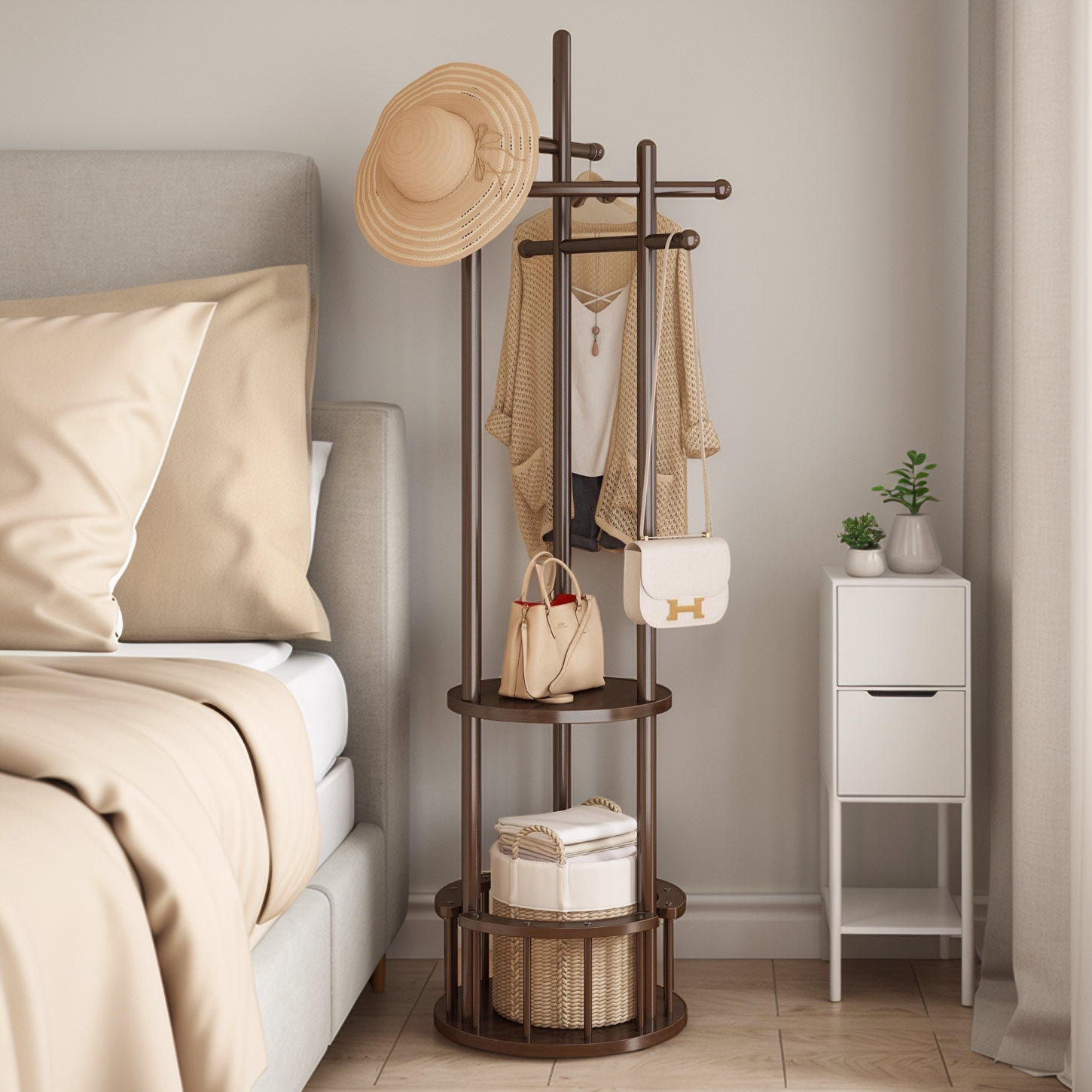 床头柜替代品家用卧室小型床头置物架创意超窄床头柜挂衣架一体