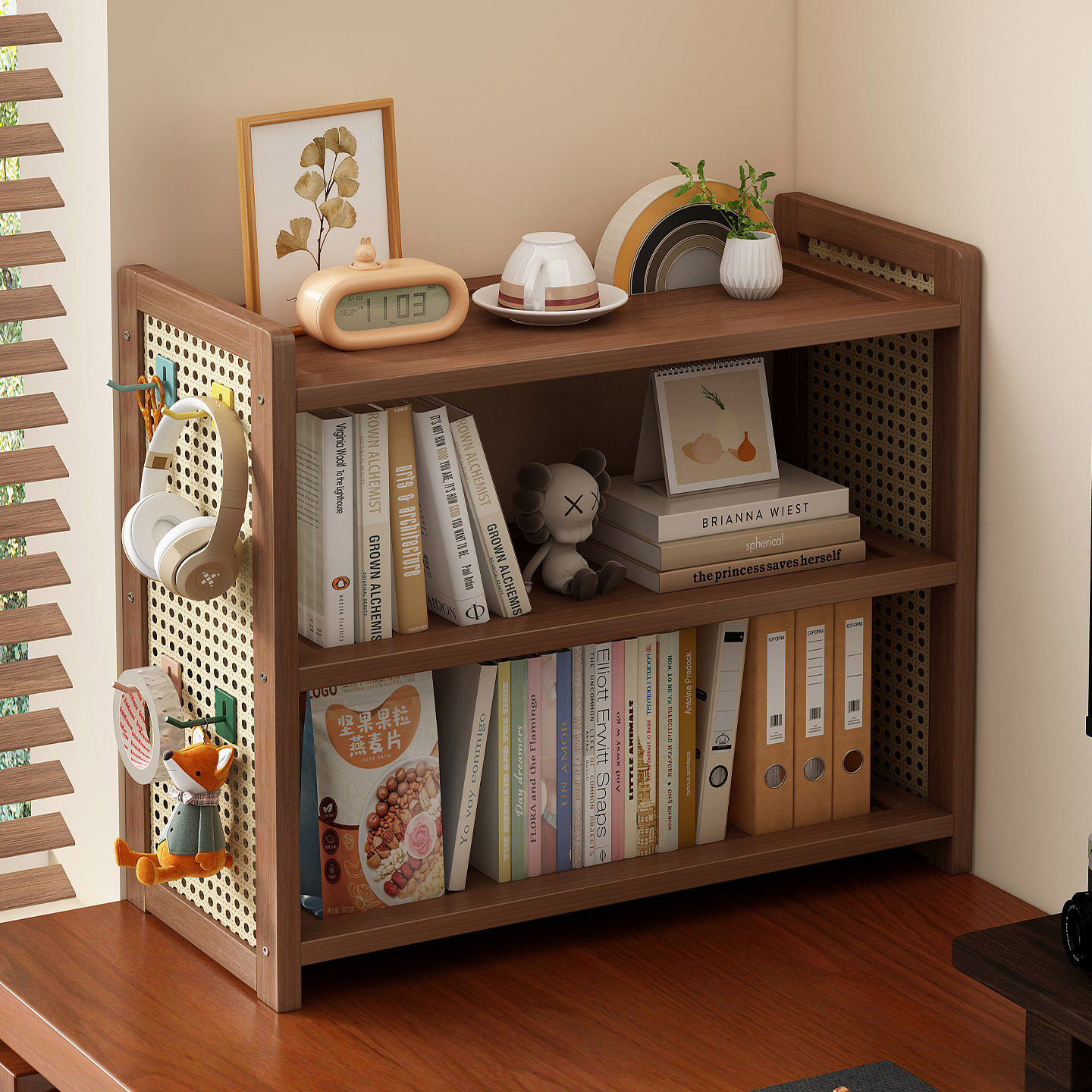 桌面置物架带洞洞板收纳整理架