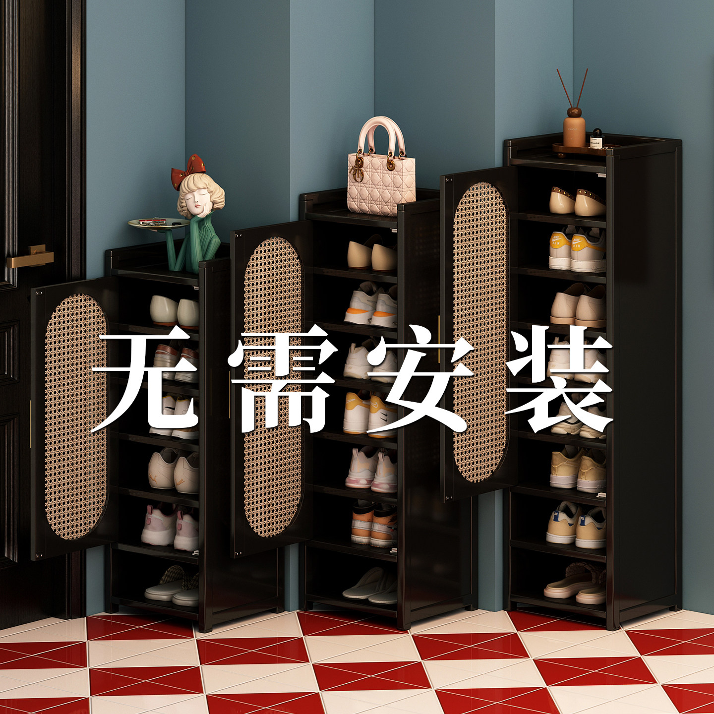 折叠鞋柜家用门口小窄多层简易收纳鞋架带门小户型入户玄关置物架,住宅家具,鞋柜,淘宝优惠券,粉丝福利购,淘宝优惠卷